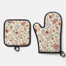 Bloemmotief Ovenwant & Pannenlap Set