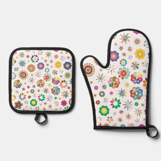 Bloemmotief Ovenwant & Pannenlap Set (Voorkant)