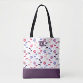 Bloemmotief paars met monogram tote bag (Voorkant)