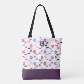 Bloemmotief paars met monogram tote bag (Achterkant)