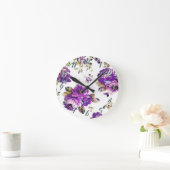 Bloemmotief paars ronde klok (Huis)