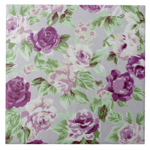 Bloemmotief Paarse Bloemen Groen Loof Tegeltje
