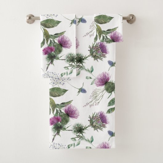 Bloemmotief Paarse Distel Ontwerp Bad Handdoek (Insitu)