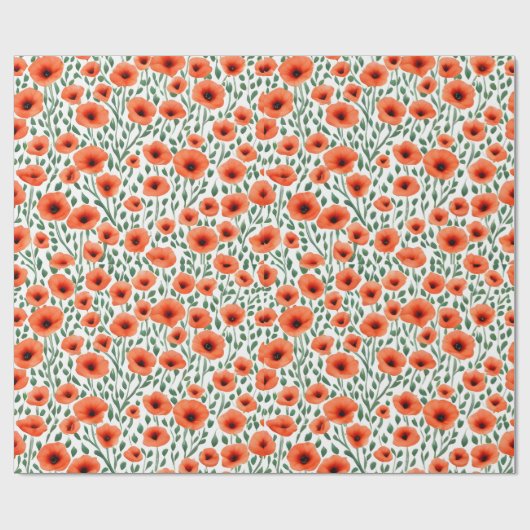 Bloemmotief papaverbloemen cadeaupapier (Vlak)