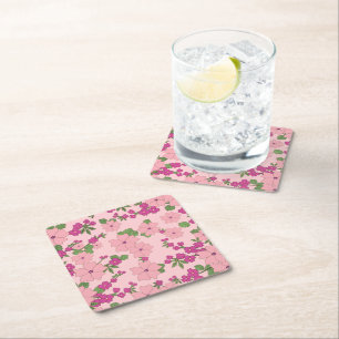 Bloemmotief, pastel paars en roze, kartonnen onderzetters