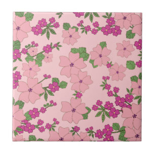 Bloemmotief, pastel paars en roze, tegeltje