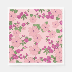 Bloemmotief, pastel paars en violet, servet