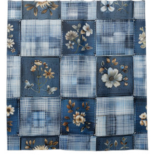 Bloemmotief Patchwork Patroon Boho Denim Douchegordijn