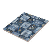 Bloemmotief Patchwork Patroon | Boho Denim Tegeltje (Zijkant)