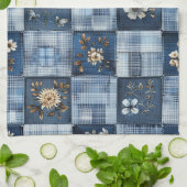 Bloemmotief Patchwork Patroon | Boho Denim Theedoek (Gevouwen)