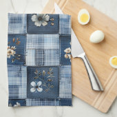 Bloemmotief Patchwork Patroon | Boho Denim Theedoek (Quarter Fold)