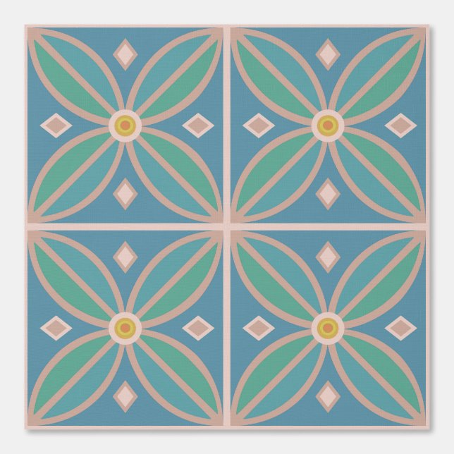 Bloemmotief pauw blauw groen en terracotta behang (Voorkant)