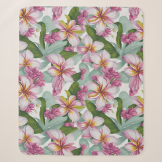 Bloemmotief Plumeria Bloemen Sherpa Deken