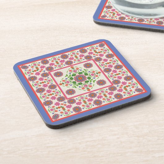 Bloemmotief Rangoli rand op Ecru: Onderzetters (Linkerzijde)