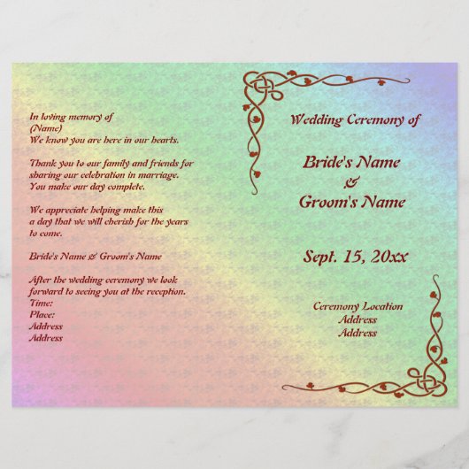 Bloemmotief Regenboog Herfst Bruiloftsprogramma (Voorkant)