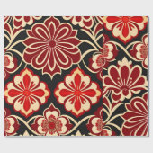 bloemmotief rood groen cadeaupapier (Vlak)