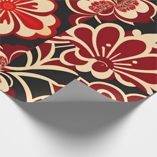 bloemmotief rood groen cadeaupapier (Hoek)