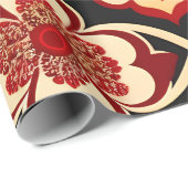 bloemmotief rood groen cadeaupapier (Rol Hoek)