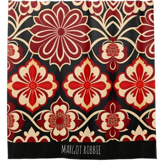  bloemmotief rood groen douchegordijn (Voorkant)