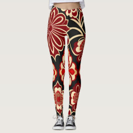  bloemmotief rood groen leggings