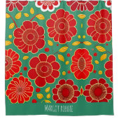  bloemmotief rood groen retro bloemmotief douchegordijn (Voorkant)