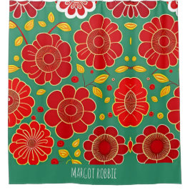  bloemmotief rood groen retro bloemmotief douchegordijn