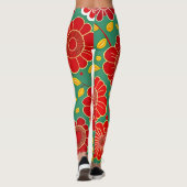 bloemmotief rood groen retro bloemmotief leggings (Achterkant)