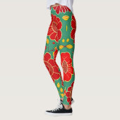 bloemmotief rood groen retro bloemmotief leggings (Links)