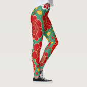 bloemmotief rood groen retro bloemmotief leggings (Rechts)