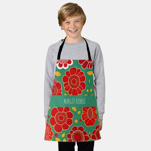  bloemmotief rood groen retro bloemmotief schort (Gedragen)