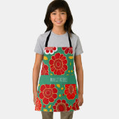  bloemmotief rood groen retro bloemmotief schort (Insitu)