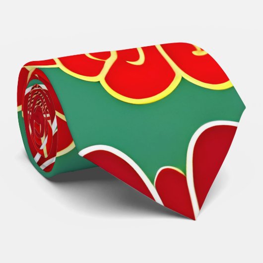 bloemmotief rood groen retro bloemmotief stropdas (Opgerold)