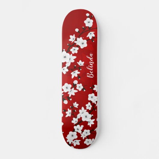 Bloemmotief Rood Witte Kersenbloesem Monogram Persoonlijk Skateboard (Voorkant)