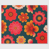 bloemmotief rood zwart cadeaupapier (Vlak)