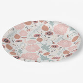 Bloemmotief Roze Blauw Patroon Papieren Bordje (Gekanteld)