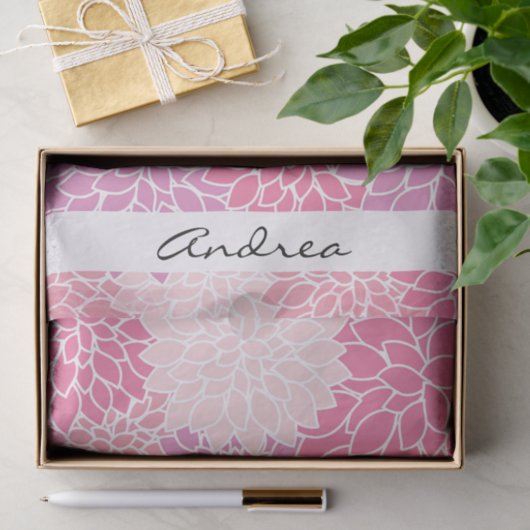 Bloemmotief, roze dahlia bloemen, Jouw naam Tissuepapier (Geschenk)