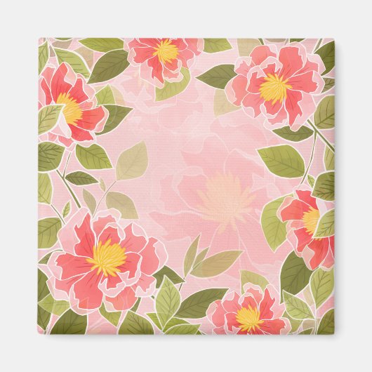 Bloemmotief roze en koraal achtergrond magneet (Voorkant)