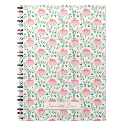 Bloemmotief roze en oranje notitieboek (Voorkant)