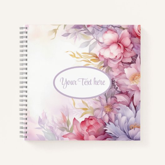 Bloemmotief roze kleur en crème notitieboek (Voorkant)