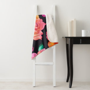 Bloemmotief Roze Sherpa Deken