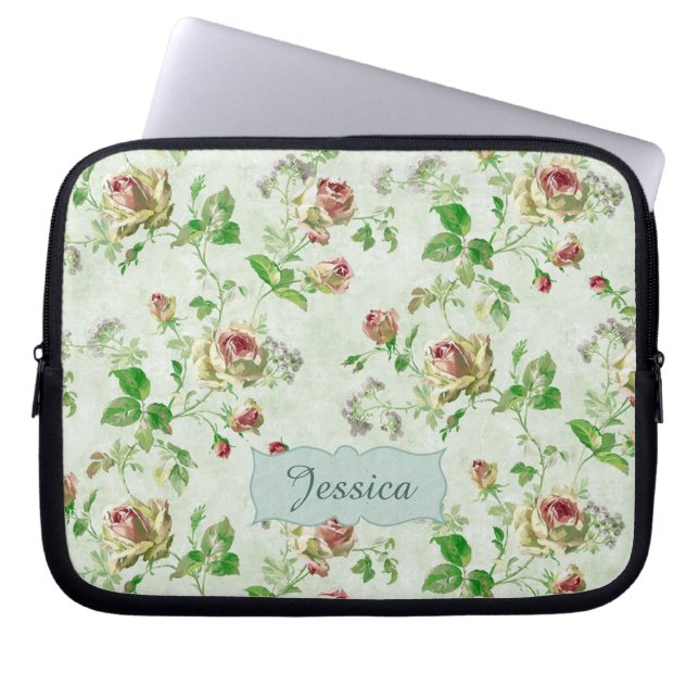 bloemmotief Rozen gepersonaliseerd Laptop Sleeve (Voorkant)