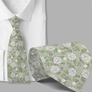 Bloemmotief Saliegroene Bloemen Necktie Stropdas