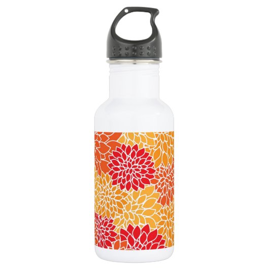 bloemmotief Sinaasappel rode dahlia's Waterfles (Voorkant)