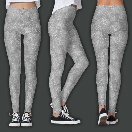 Bloemmotief | Staalgrijze Roos Leggings