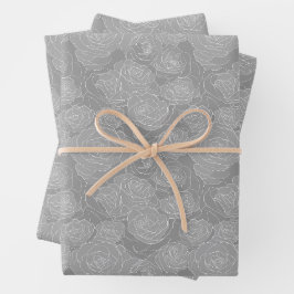 Bloemmotief | Stalen Grijs Rozen Inpakpapier Vel