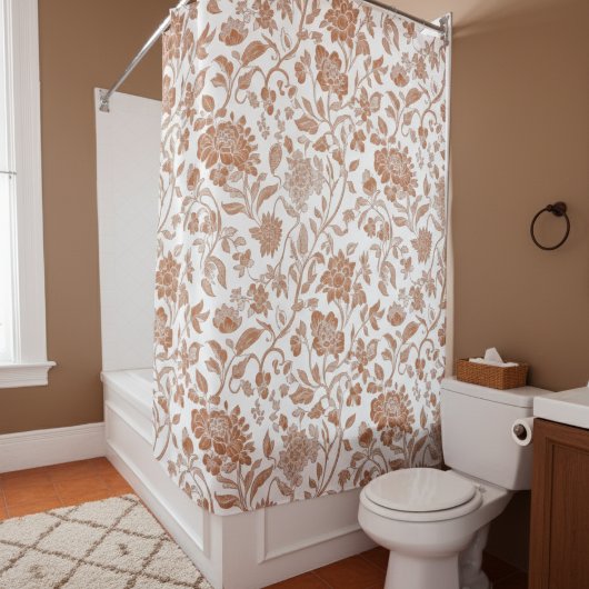 Bloemmotief Terracotta Toile Douchegordijn