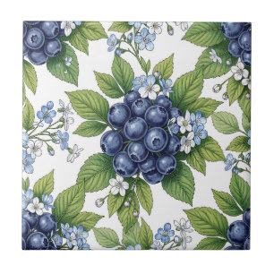 Bloemmotief van blauwe bosbes in vintage botanisch tegeltje