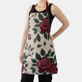 Bloemmotief van donkerrode rozen met groene blader schort (Insitu)