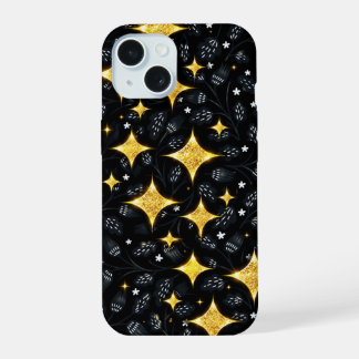 Bloemmotief van gouden ster. iPhone 15 case