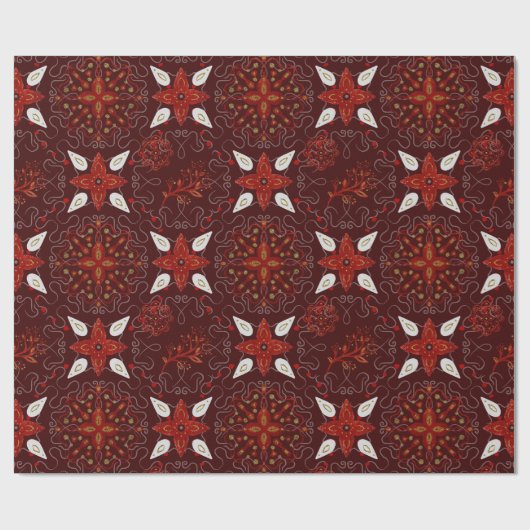 Bloemmotief van rood en wit op bordeauxrood cadeaupapier (Vlak)
